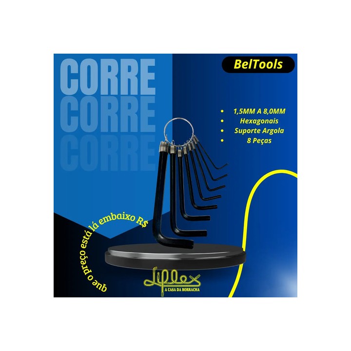 Kit 8 Chave Allen Beltools Do 1,5mm A 8,0mm Preto