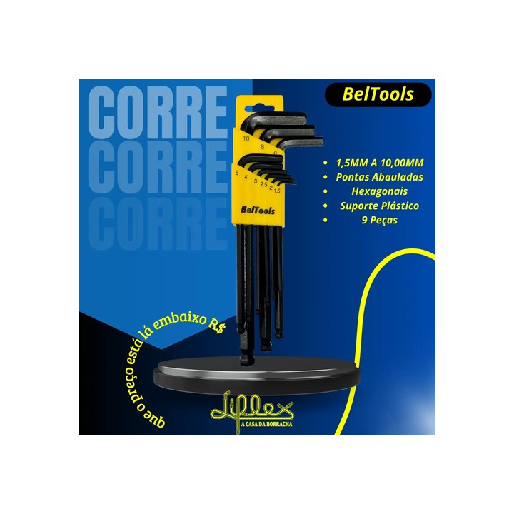 Chave Allen Ponta Abaulada 9 Pçs De 1,5 A 10mm Beltools Preto