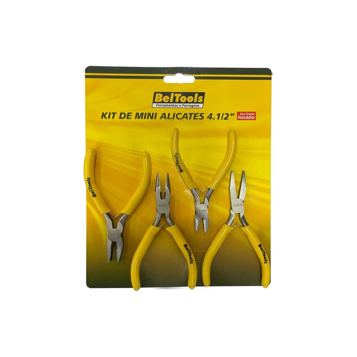 Kit De Mini Alicates 4.1/2 Aço Cromo Vanádio Com 4 Peças