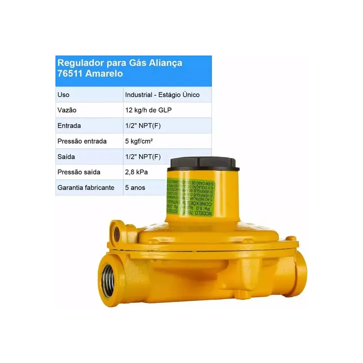 Regulador Gás Aliança 76511 Amarelo 12kg/h Estagio Unico