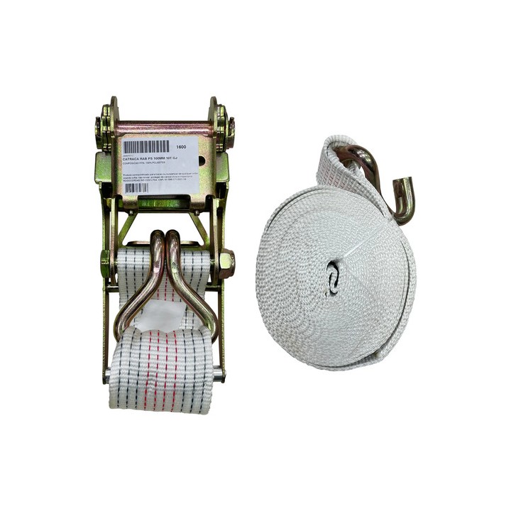 Conjunto Cinta Catraca Móvel 100mm 10 Toneladas Rodo Cordas Branco