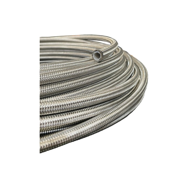 5m Mangueira Alta Temperatura Teflon 1'' Com Malha De Inox Prata