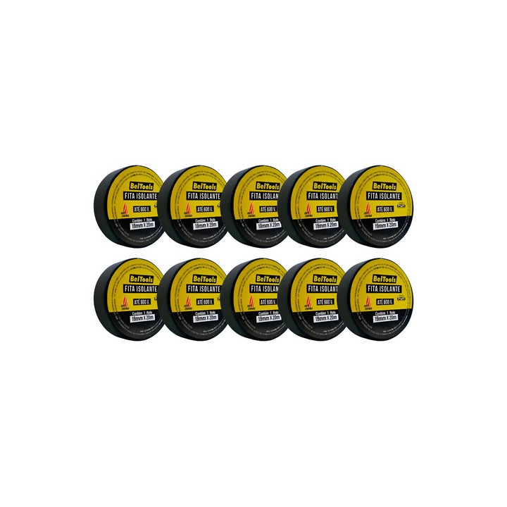 Fita Isolante 19mm X 20m Beltools - 10 Unidades Anti Chama Preto Lisa