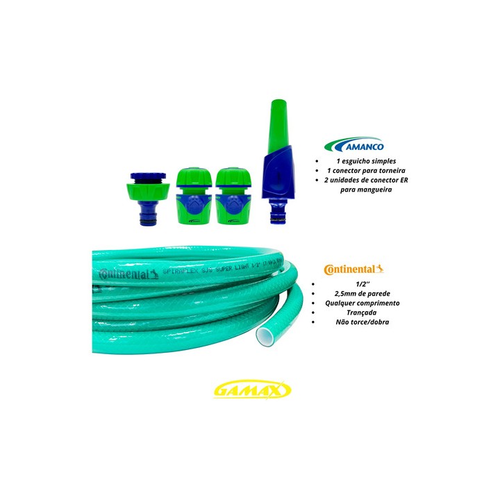 Mangueira Jardim Continental 1/2'' Kit Completo 30 Metros Verde