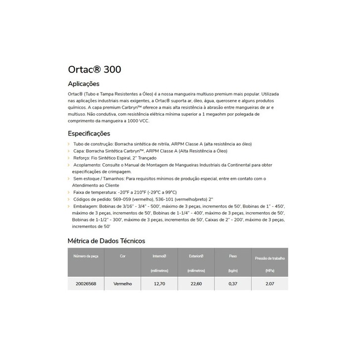 100m Mangueira Continental Ortac 1/2'' Vermelho