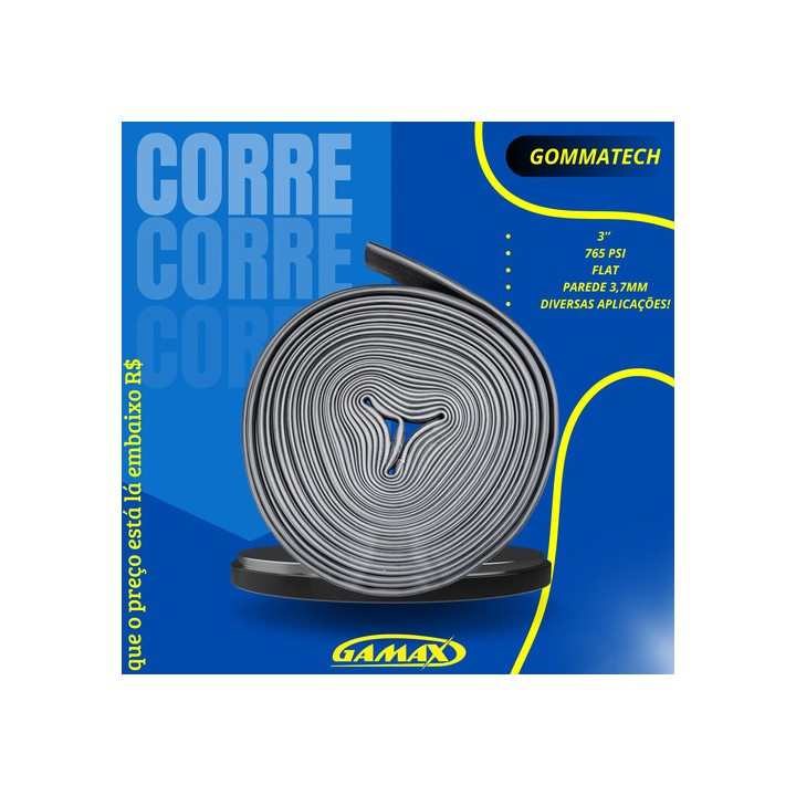 5 Metros Mangueira Irrigação Flat Especial 3'' Gommatech Preto