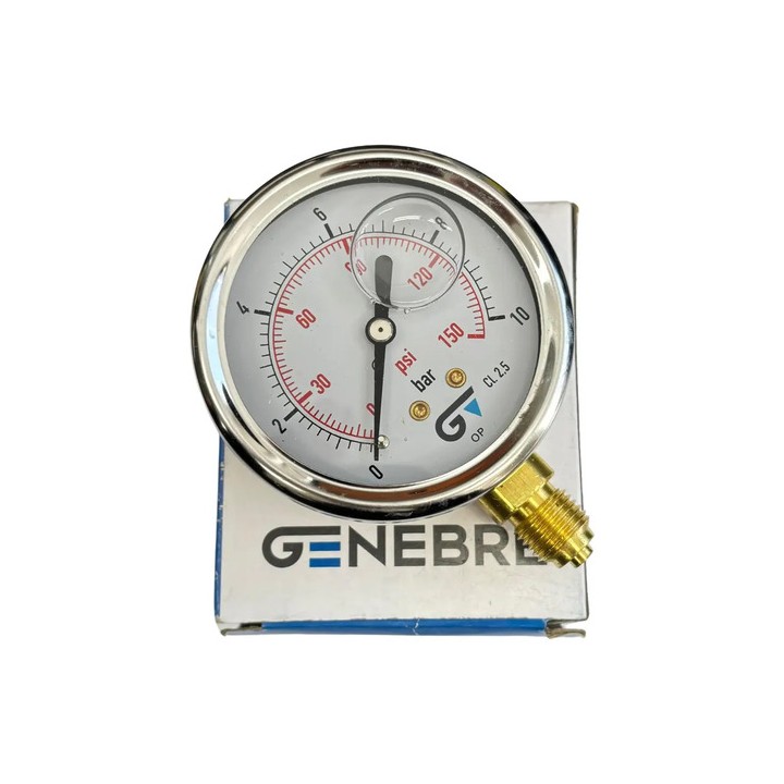 Manômetro Genebre Glicerina Saída 1/4 0-10 Bar / 0-150 Psi