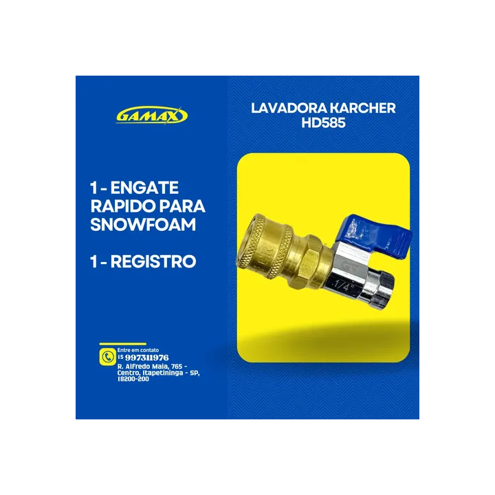 Mangueira Engate Rápido E Registro Lavadora Karcher Hd585 Preto