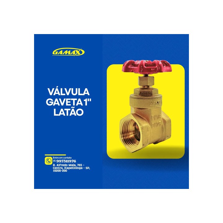 Válvula Registro Gaveta 1 Polegada Latão Pesada Gamax