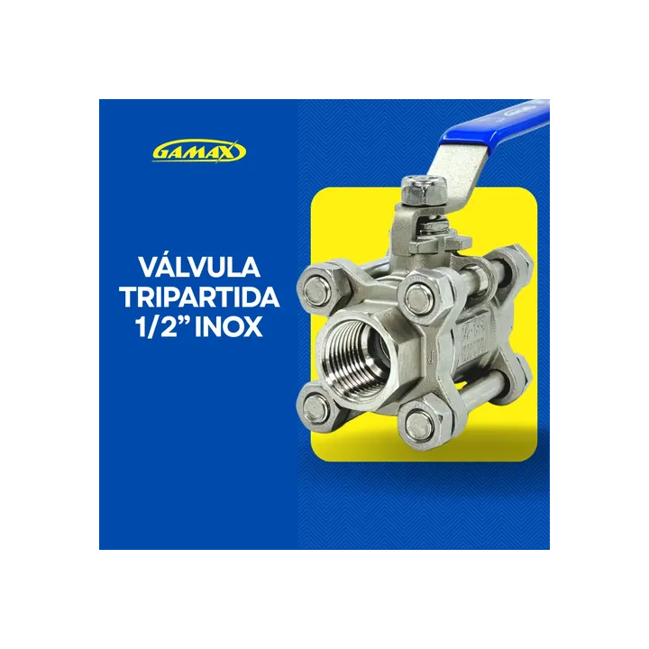 Valvula Esfera Tripartida Inox 1/2 Polegada Rosca Bsp Gamax