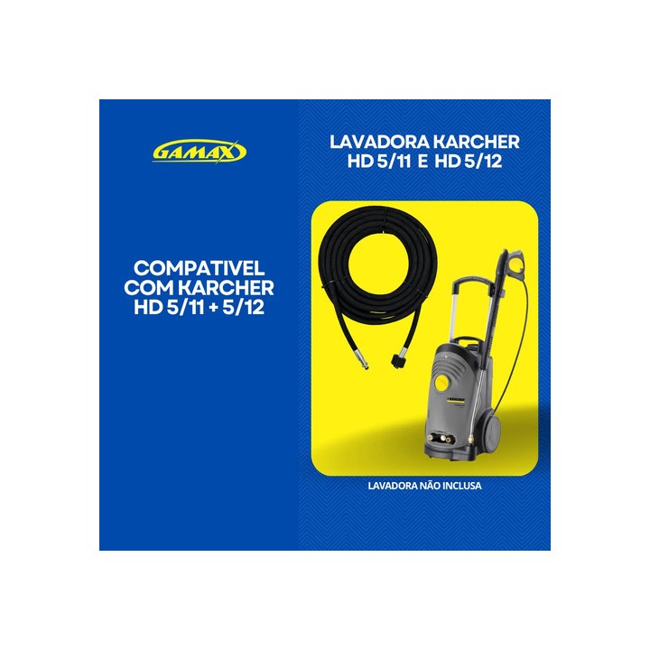 Mangueira Trama Aço Lavadora Karcher Hd 5/11, 5/12 10 Metros Preto