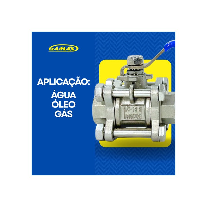 Valvula Esfera Tripartida Inox 1/2 Polegada Rosca Bsp Gamax