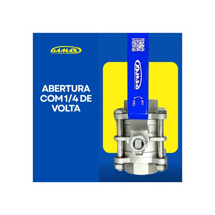 Valvula Esfera Tripartida Inox 1/2 Polegada Rosca Bsp Gamax