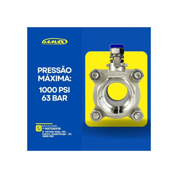 Válvula Registro Esfera Tripartida Inox 1.1/2 Pol Bsp Gamax