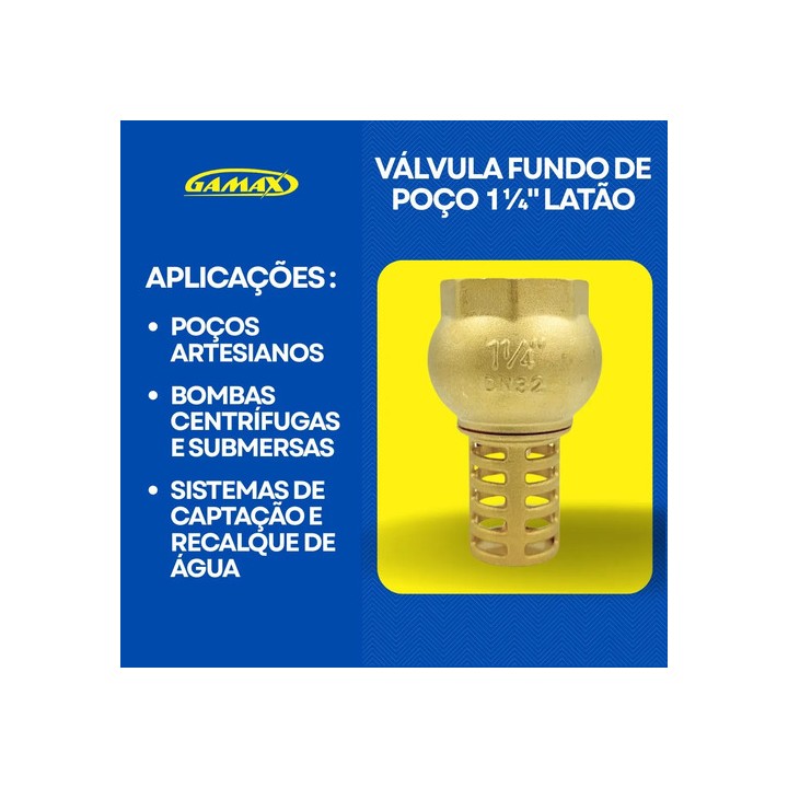 Válvula Retenção Pé Fundo De Poço 1.1/4 Polegada Latão Gamax