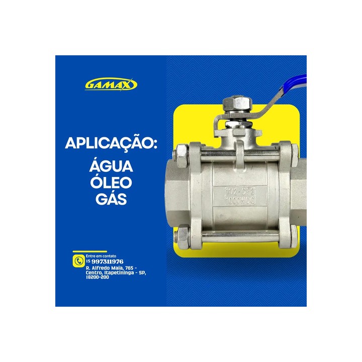 Válvula Registro Esfera Tripartida Inox 1.1/2 Pol Bsp Gamax