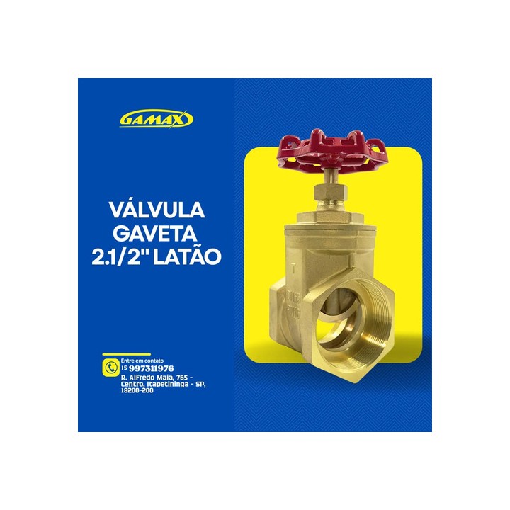 Válvula Registro Gaveta 2.1/2 Polegadas Latão Pesada Gamax