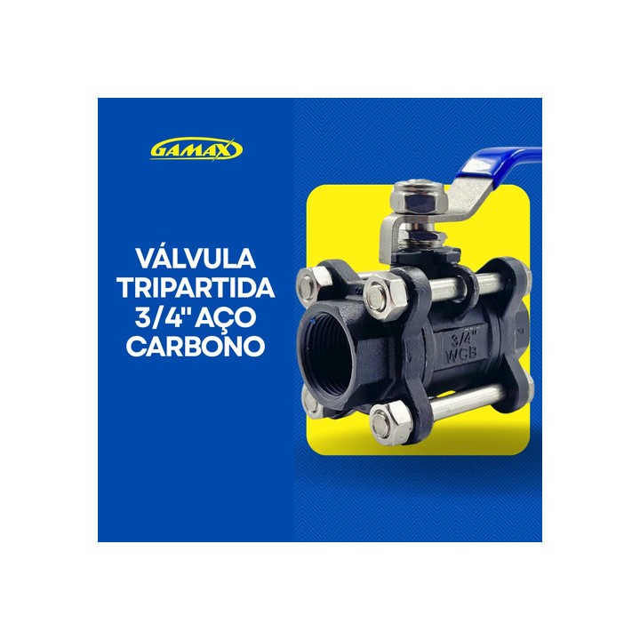Valvula Esfera Tripartida Aço Carbono 3/4 Pol. Bsp Gamax