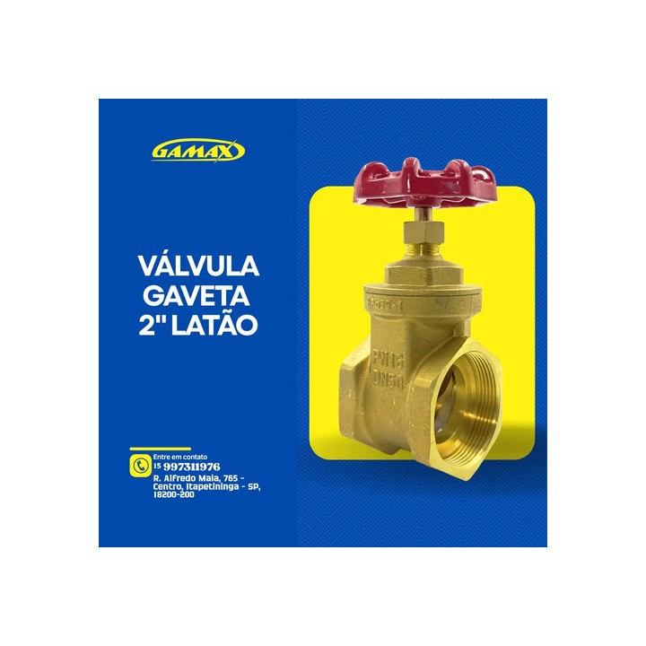 Válvula Registro Gaveta 2 Polegadas Latão Pesada Gamax