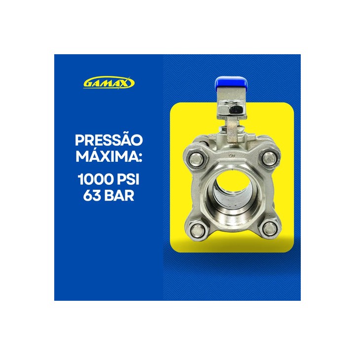Valvula Esfera Tripartida Inox 1 Polegada Rosca Bsp Gamax