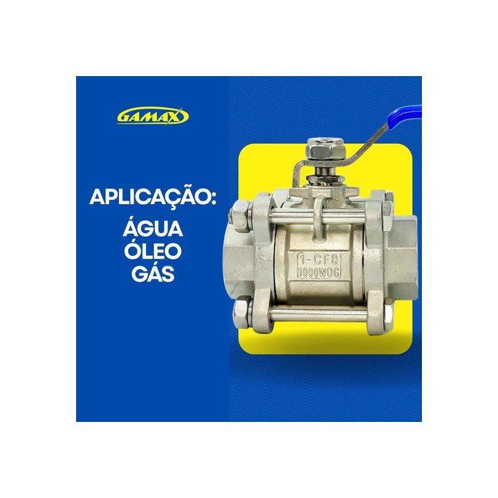 Valvula Esfera Tripartida Inox 1 Polegada Rosca Bsp Gamax