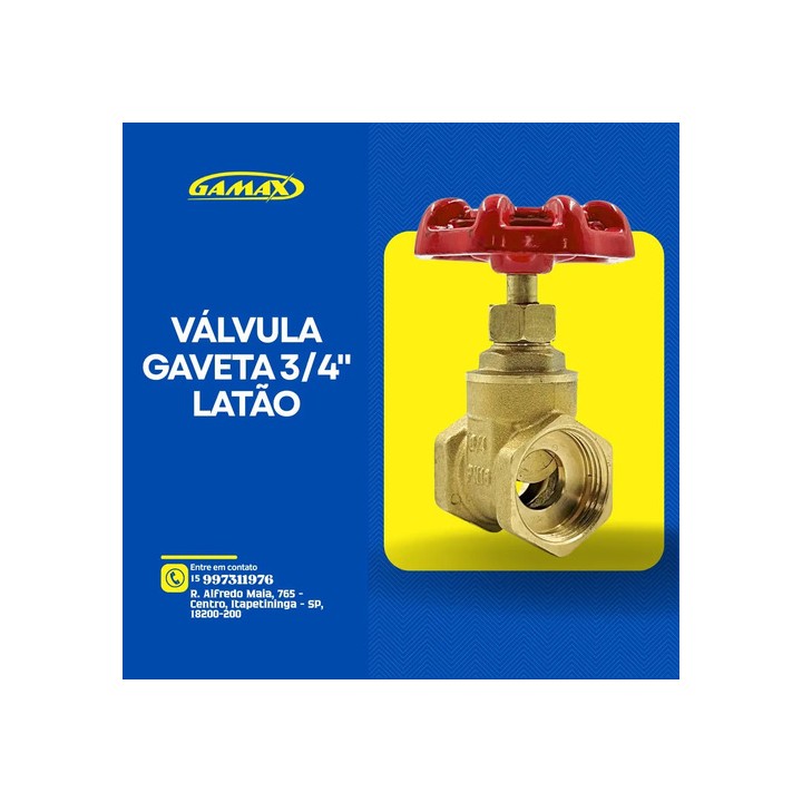 Válvula Registro Gaveta 1 Polegada Latão Leve Gamax