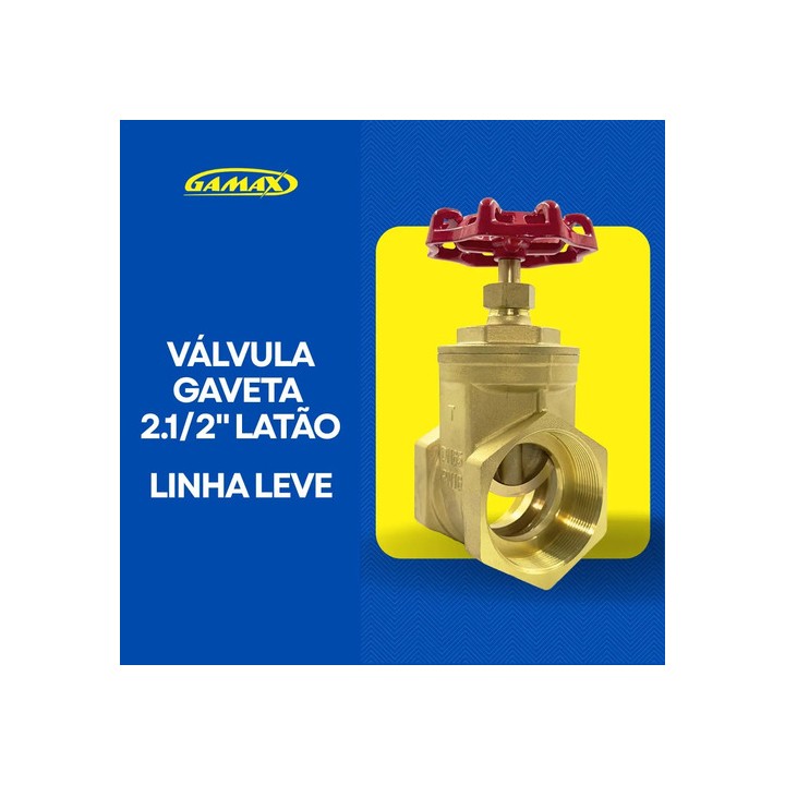 Válvula Registro Gaveta 2.1/2 Polegadas Latão Bsp Leve Gamax