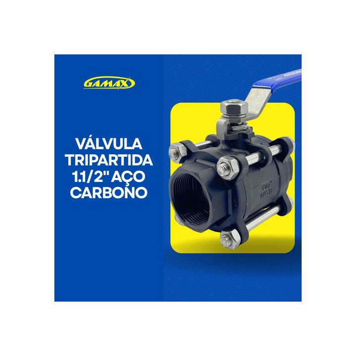 Válvula Registro Esfera Tripartida Aço Carbono 1.1/2 Gamax