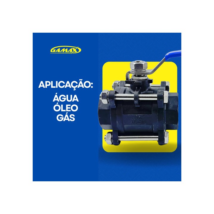 Válvula Registro Esfera Tripartida Aço Carbono 1.1/2 Gamax