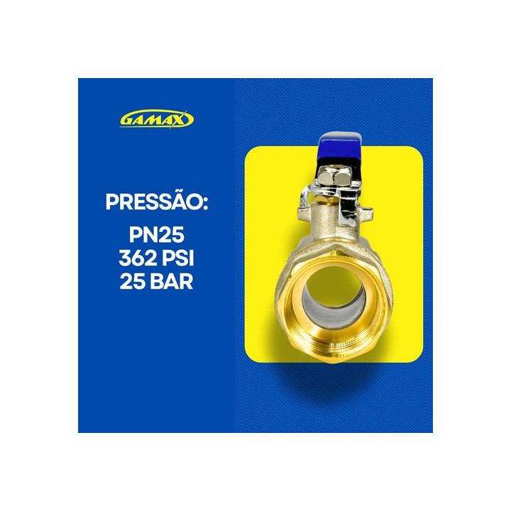 Válvula Esfera Metal Latão 1/2 Polegada Bsp - Gamax