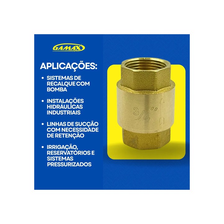 Válvula De Retenção Vertical 3/4 Polegada Latão Gamax