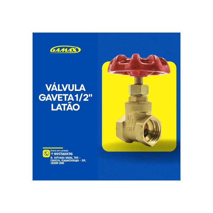 Válvula Registro Gaveta 1/2 Polegada Latão Pesada Gamax