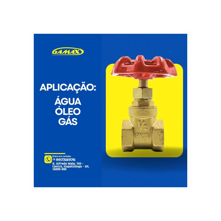 Válvula Registro Gaveta 1/2 Polegada Latão Pesada Gamax