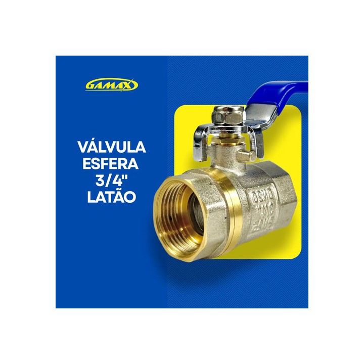Válvula Registro Esfera Metal Latão 3/4 Polegada Bsp - Gamax