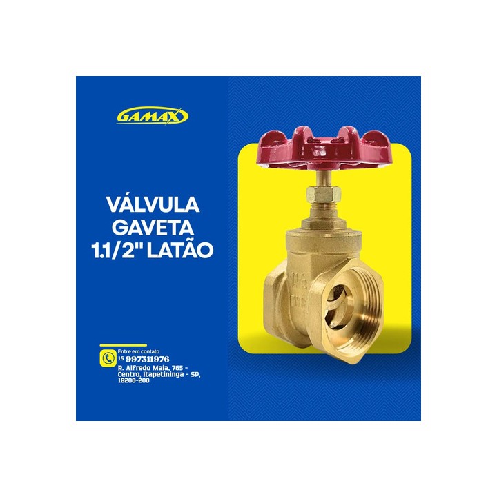 Válvula Registro Gaveta 1.1/2 Polegada Latão Pesada Gamax