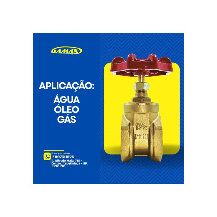 Válvula Registro Gaveta 1.1/2 Polegada Latão Pesada Gamax
