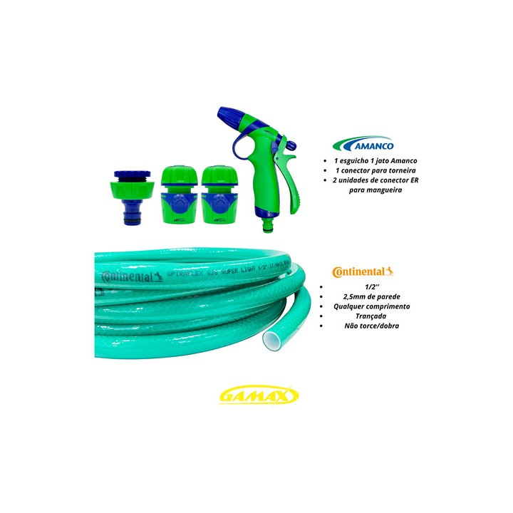 Mangueira Jardim Continental 1/2'' Kit Completo 10 Metros Verde