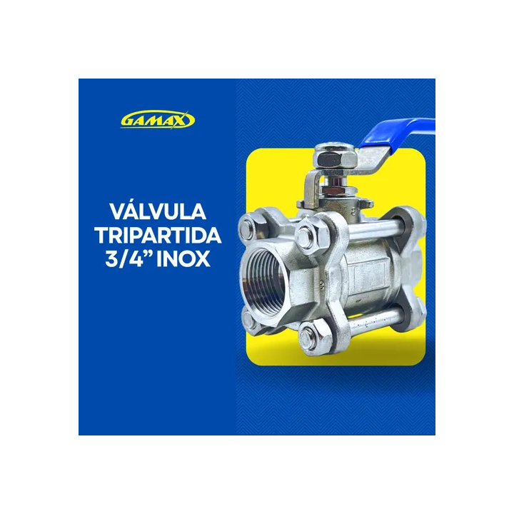 Valvula Esfera Tripartida Inox 3/4 Polegada Rosca Bsp Gamax