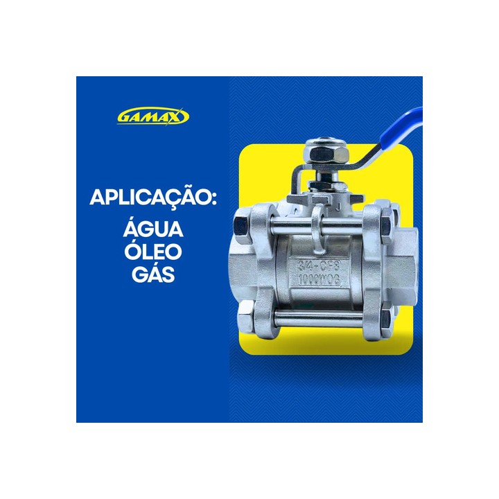 Valvula Esfera Tripartida Inox 3/4 Polegada Rosca Bsp Gamax