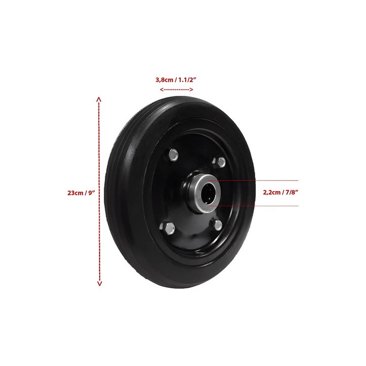 Par De Roda Chapa 9'' Maciça P/ Carrinhos De Carga Rol. 7/8 Preto