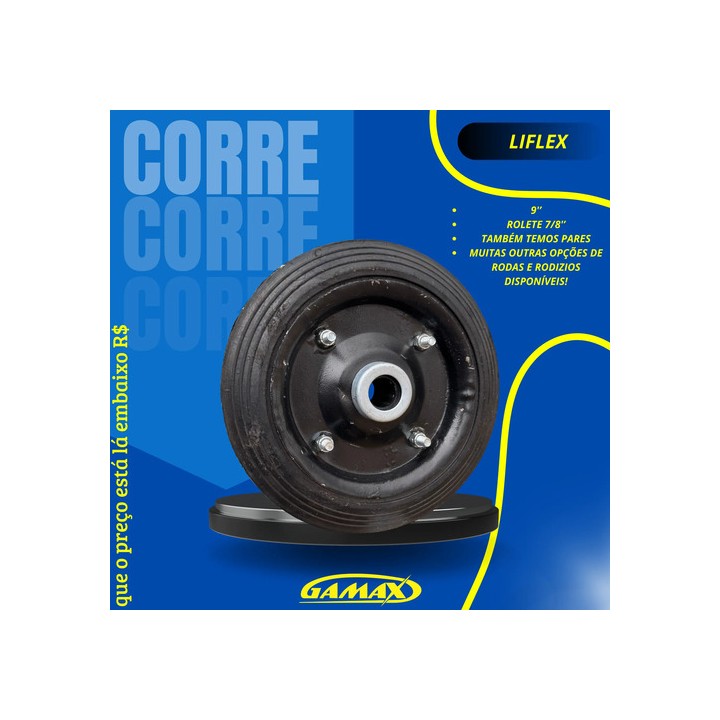Par De Roda Chapa 9'' Maciça P/ Carrinhos De Carga Rol. 7/8 Preto