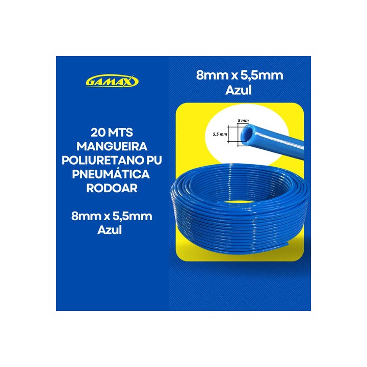 20 Mts Mangueira Poliuretano Pu Pneumática 8mm Azul Rodoar Azul