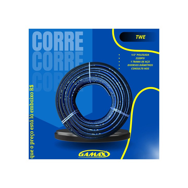 20m Mangueira Twe 1/2'' Trama Aço 2320 Psi Preto