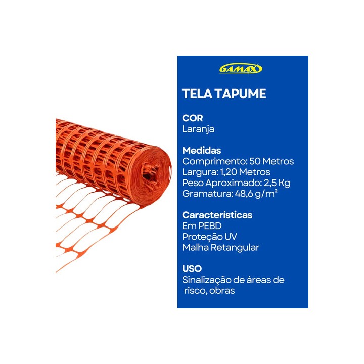 Tela Tapume Laranja 1,20 X 50m Sinalização Obras Construção