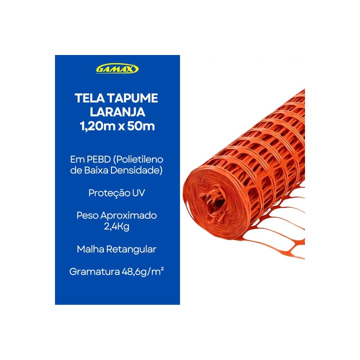 Tela Tapume Laranja 1,20 X 50m Sinalização Obras Construção