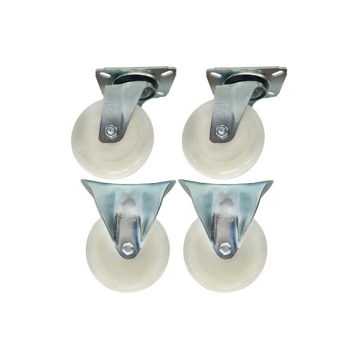 4 Rodizios Nylon Schioppa 4'' Giratório E Fixo Completos Branco