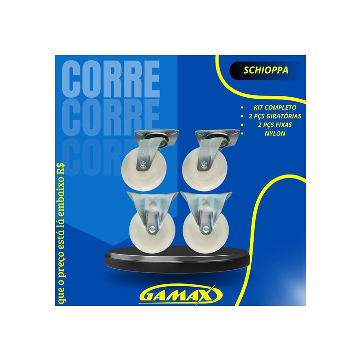 4 Rodizios Nylon Schioppa 4'' Giratório E Fixo Completos Branco