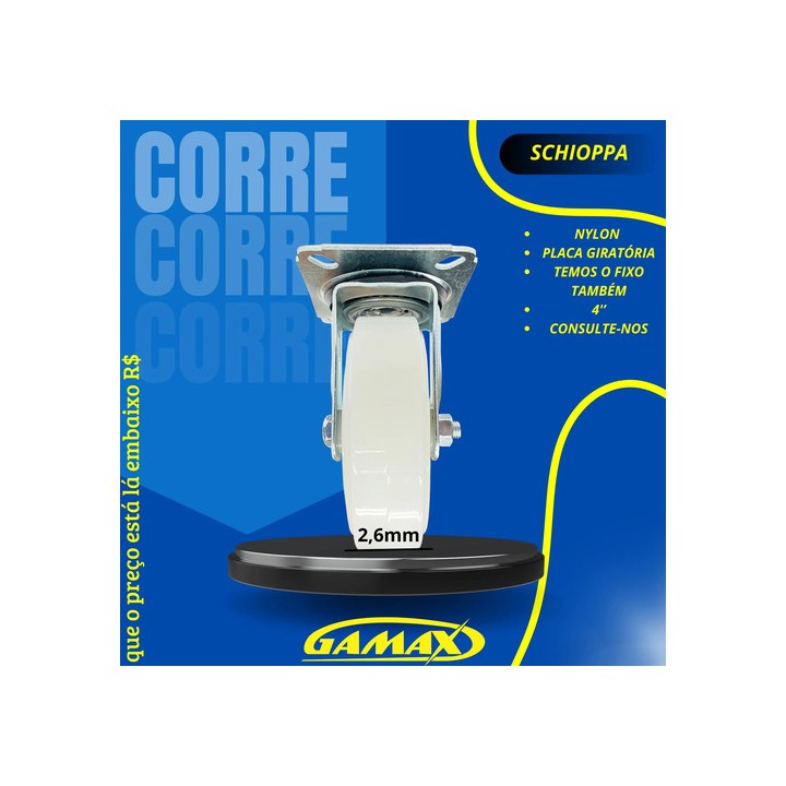 Rodizio Nylon Schioppa 4'' Giratório Branco