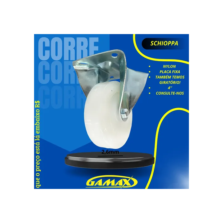 Rodizio Nylon Schioppa 4'' Fixo Branco