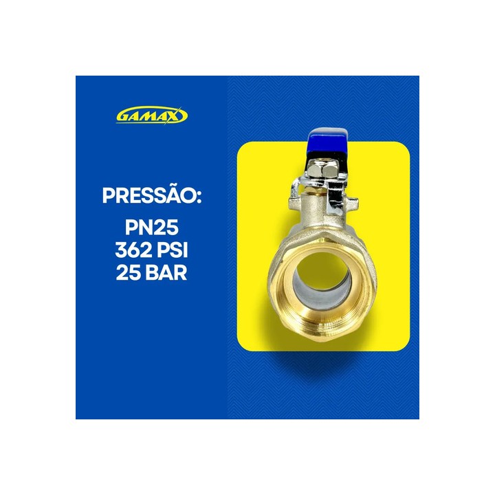 Válvula Registro Esfera Metal Latão 1 Polegada Bsp - Gamax